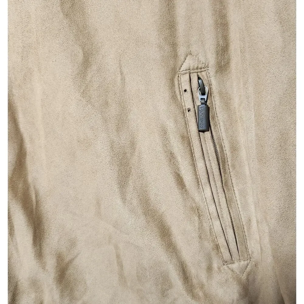Weatherproof Tan Beige Faux Suede Biltmore Embroidered Bomber Jacket Men's XXL